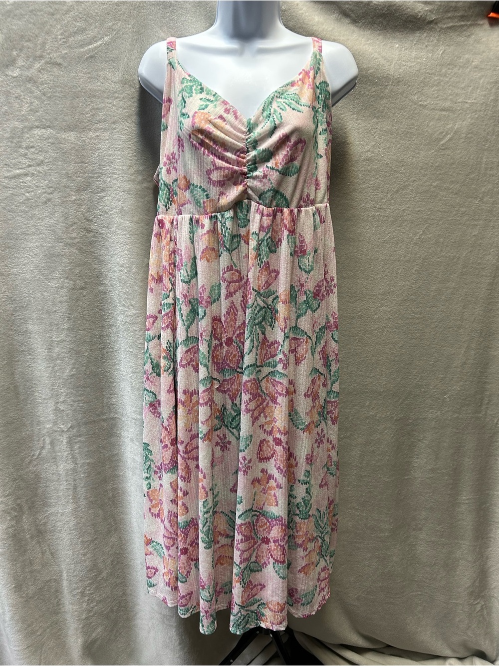 Torrid Pink and Green Floral Sleeveless Dress